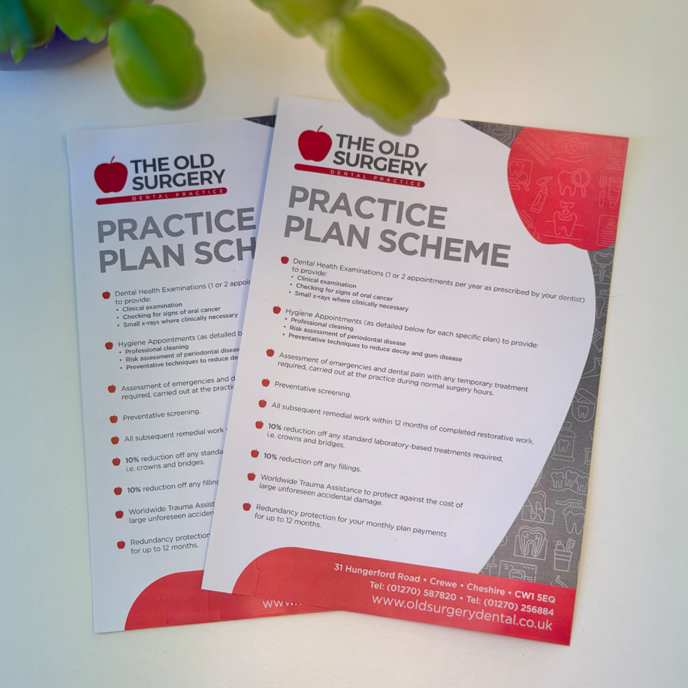 Printed patient information leaflet for The Old Surgery Dental marketing campaign in Crewe