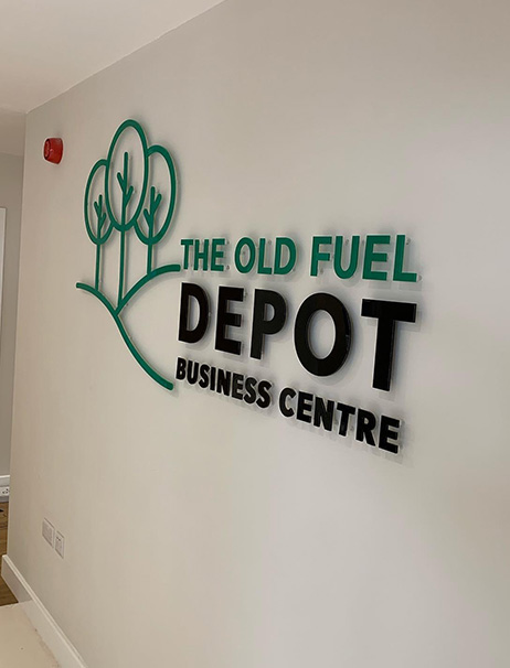 old fuel depot wall mounted raised lettering signage 