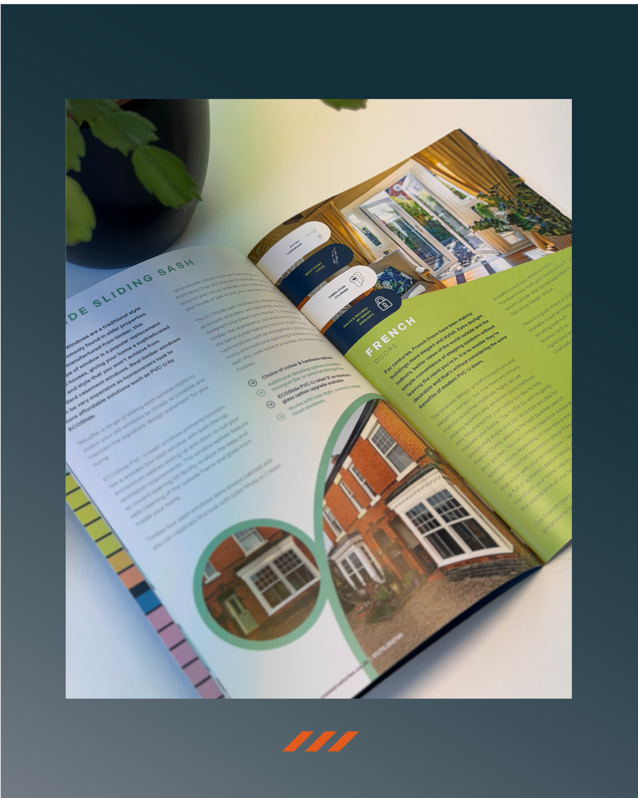 Professional product brochure layout design for Cheshire Conservatories brand marketing material
