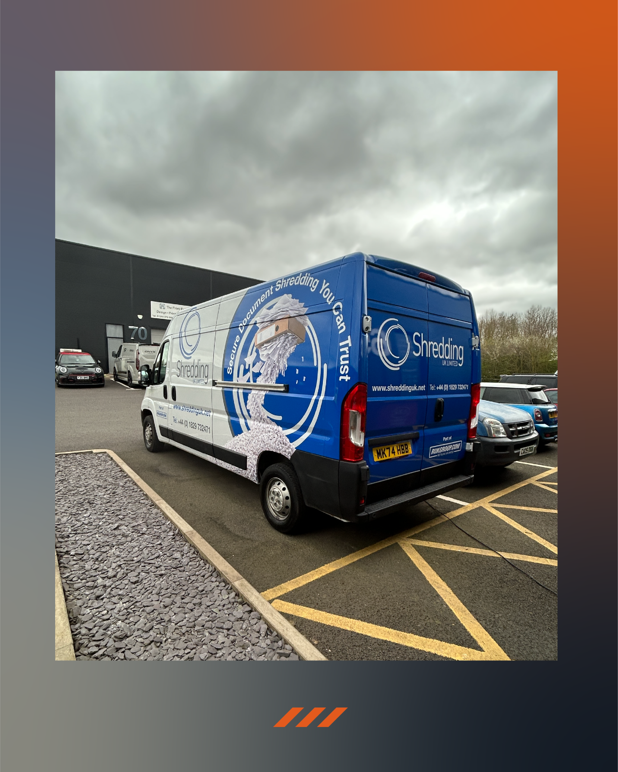 Custom commercial van graphics and branding for Shredding UK Limited vehicle wrap project