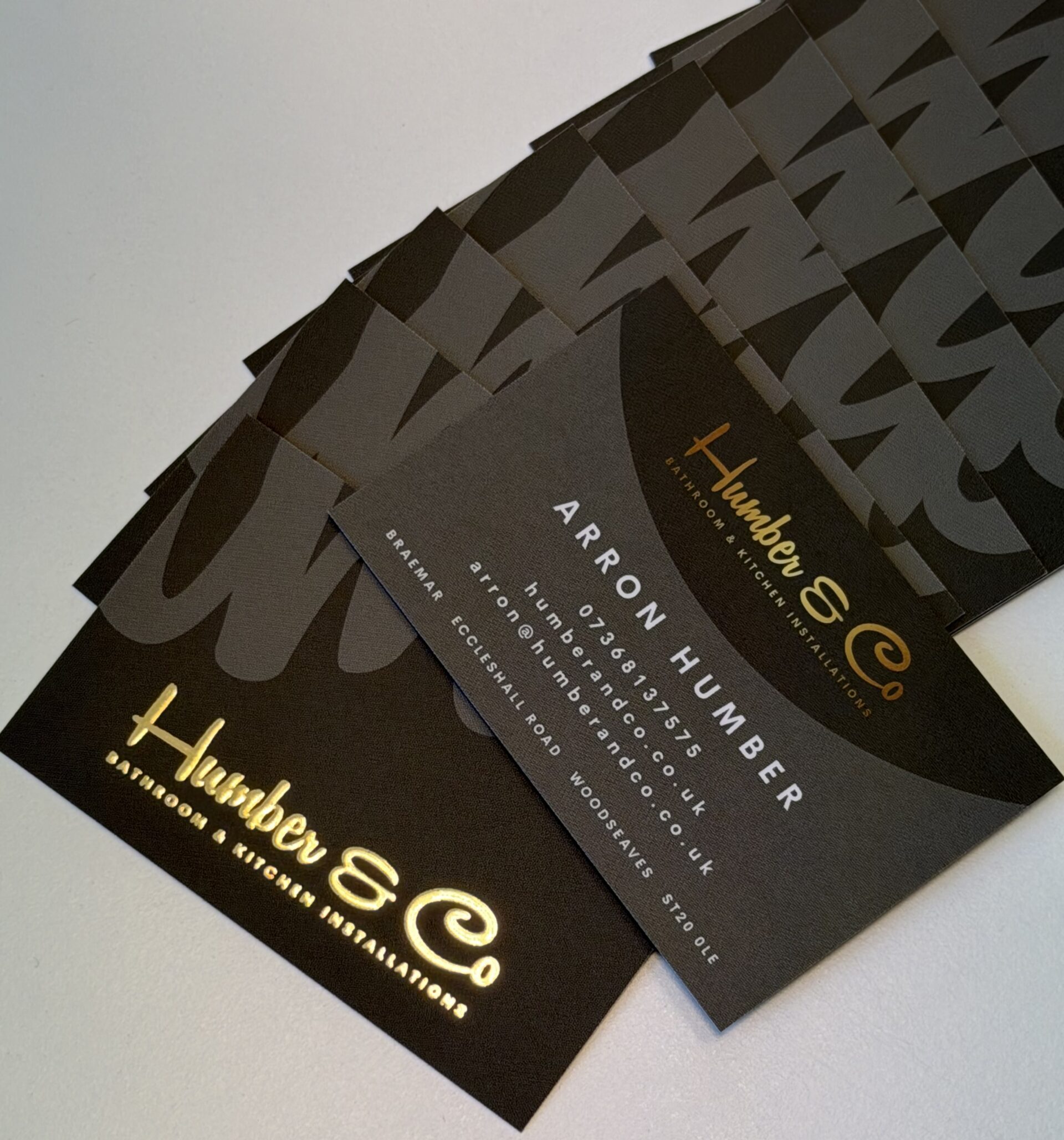 Premium business card design with elegant gold detailing for Humber & Co branding