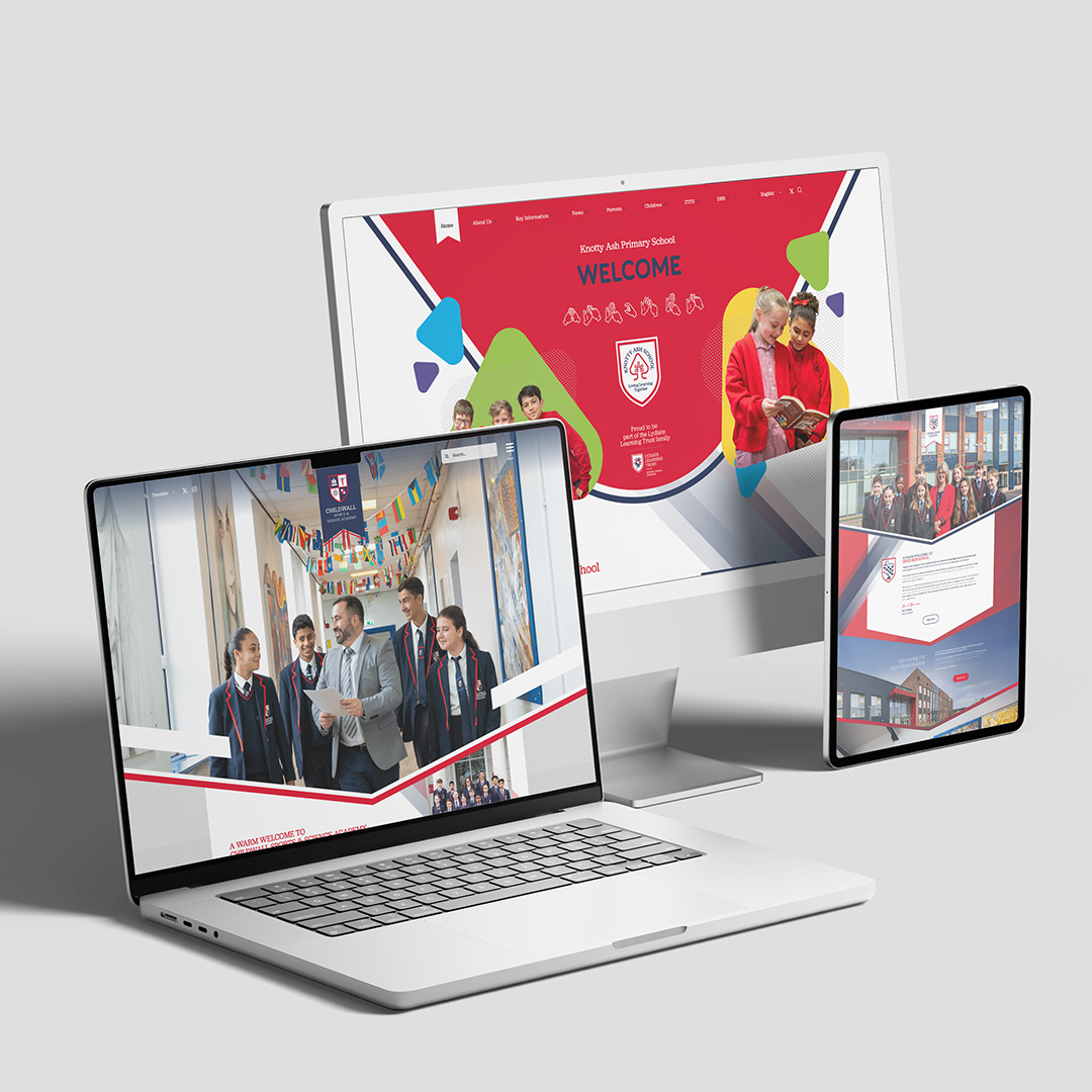 School Website Design – Digital Design Portfolio Primary school website design displayed on laptop, monitor and tablet showing responsive web design