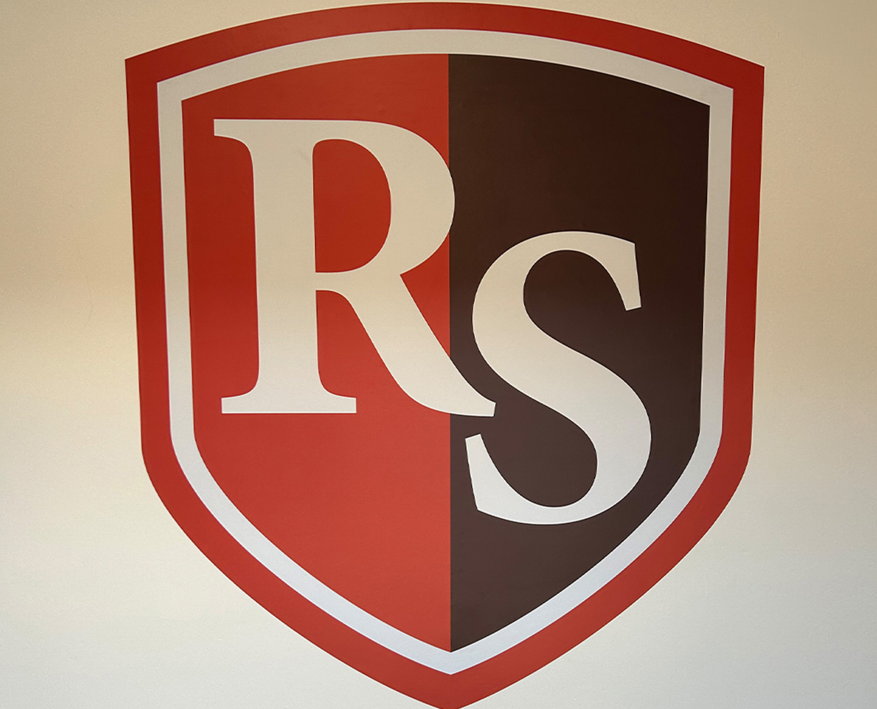 rudheath logo RS shield logo wall graphic for Rudheath School, designed by Design Office, creative design specialists in Stoke-on-Trent