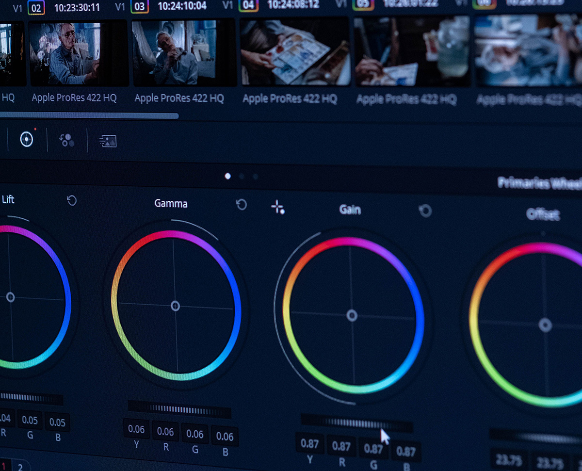 video-editing-img Professional video editing software with colour grading wheels, part of our video production services for Chester businesses
